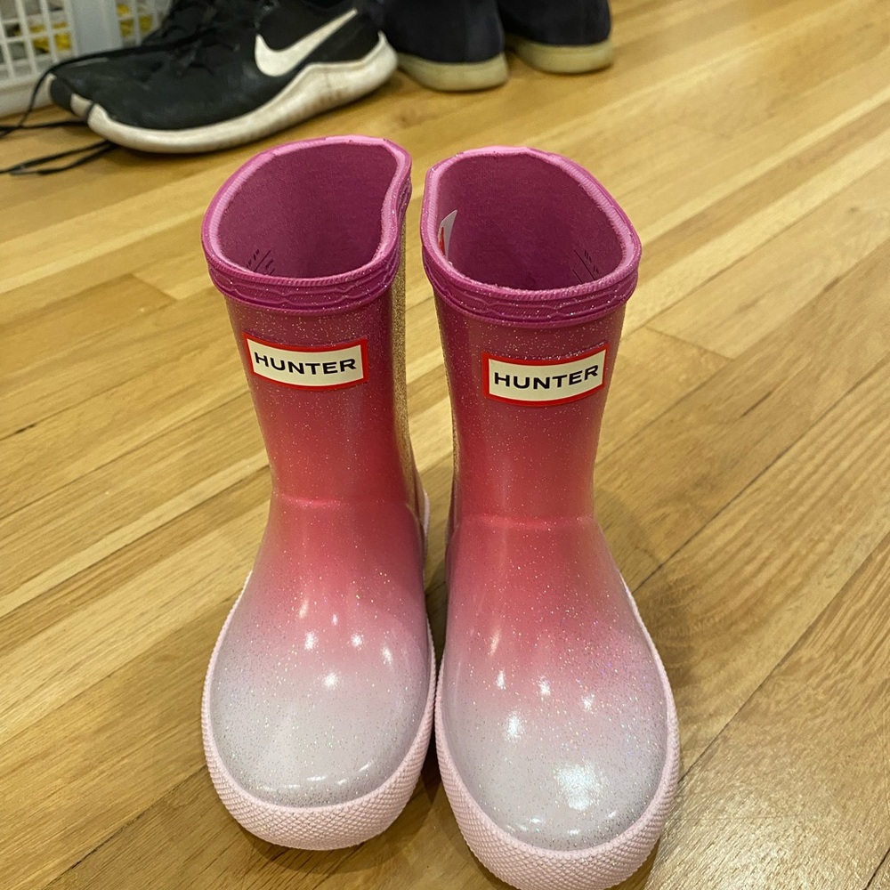Hunter Pink Gradient Glitter Kids Rain Boots